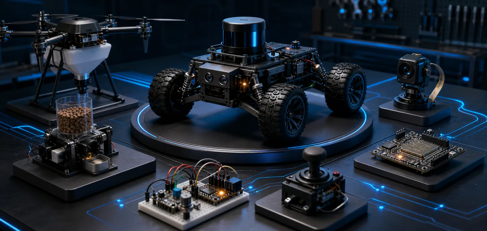 Engineering project showcase with a LiDAR rover, drone payload and embedded electronics